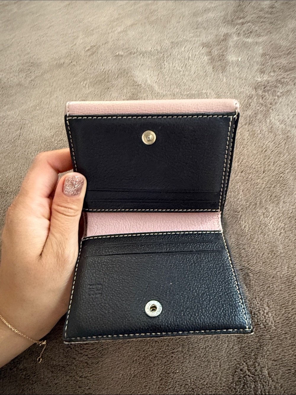 Carolina Herrera Dusty Pink and Beige Monogram Compact Wallet - Picture 4 of 6